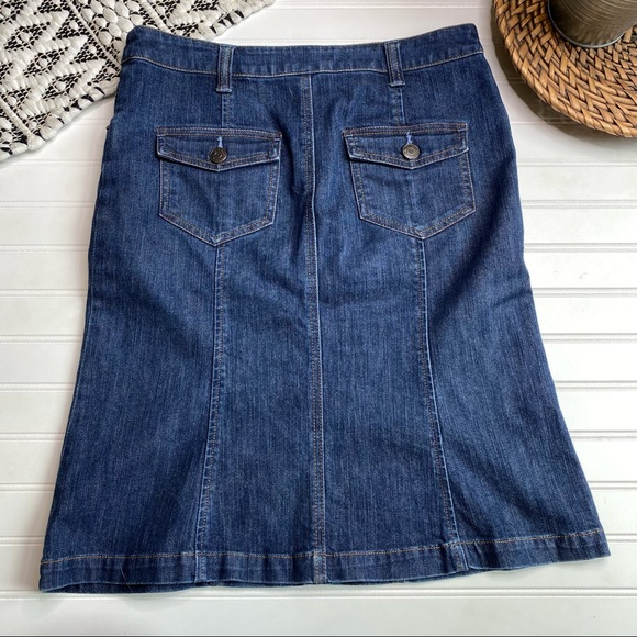 New York & Company Faded Distressed Fit and Flare Jeans Skirt - Picture 4 of 5